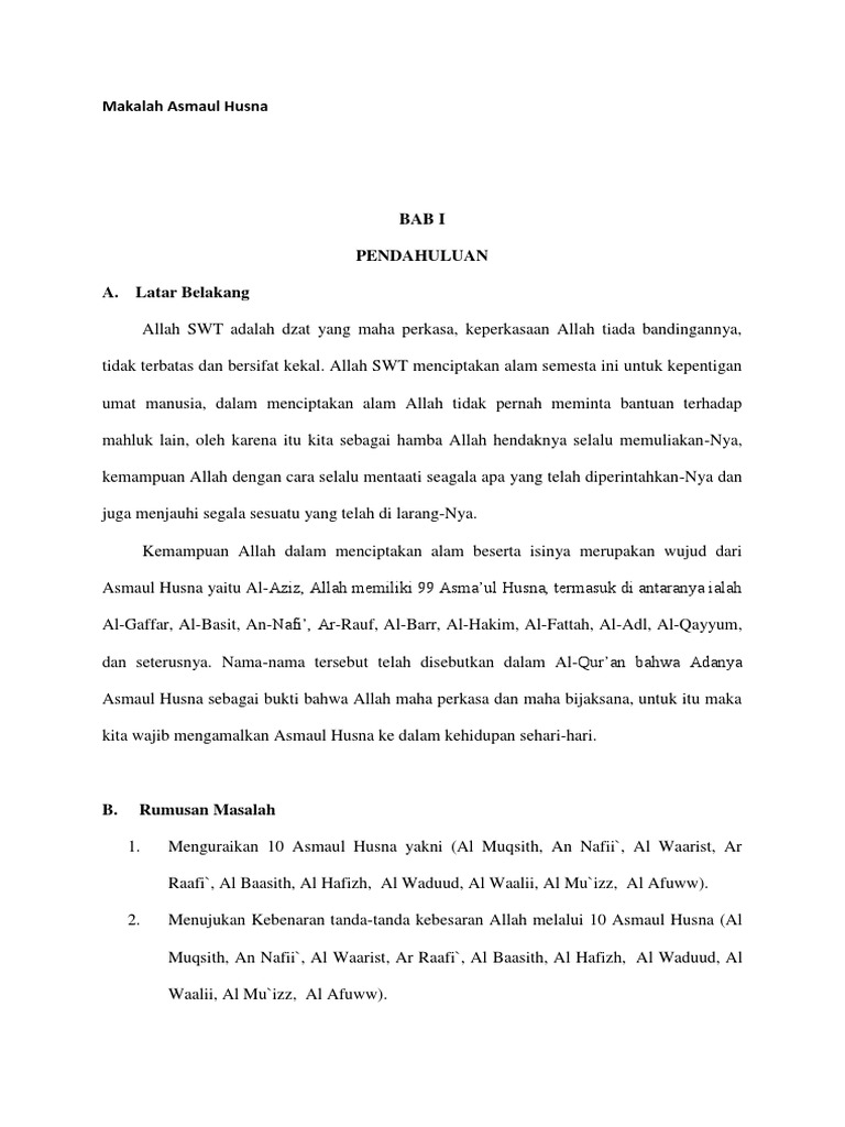 Contoh Makalah Asmaul Husna Docx