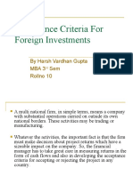 Acceptance Criteria for Foreign Investments