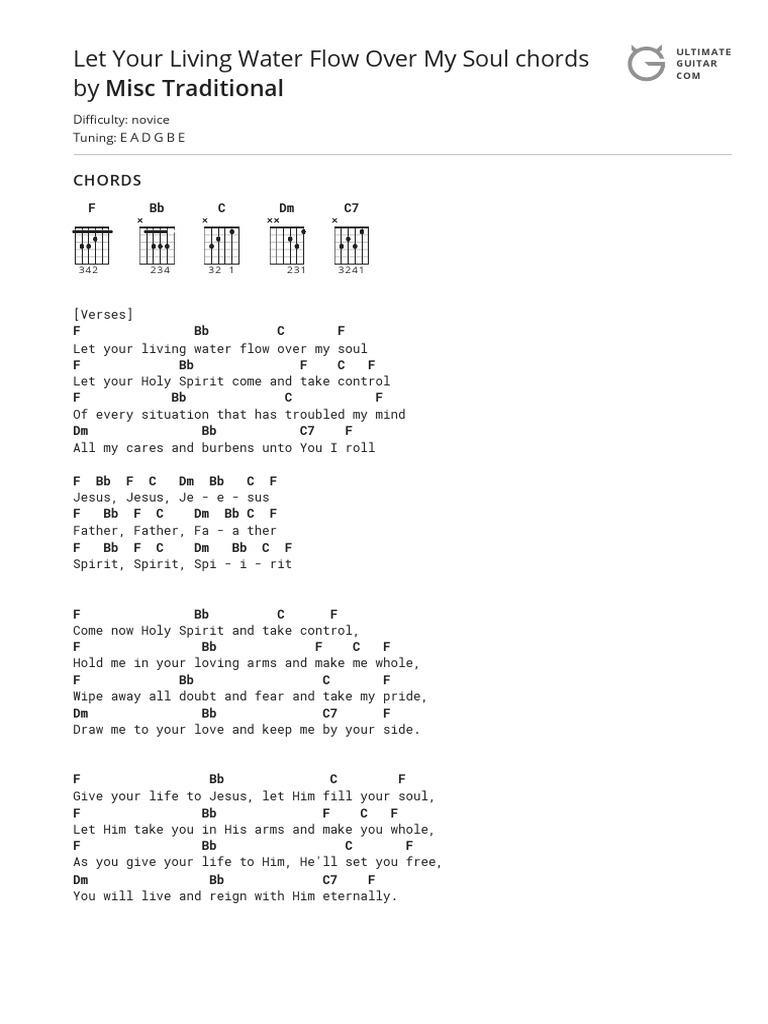 Let Your Living Water Flow Over My Soul Chords By Misc Traditionaltabs At Ultimate Guitar Archive Religious Belief And Doctrine Religious Behaviour And Experience