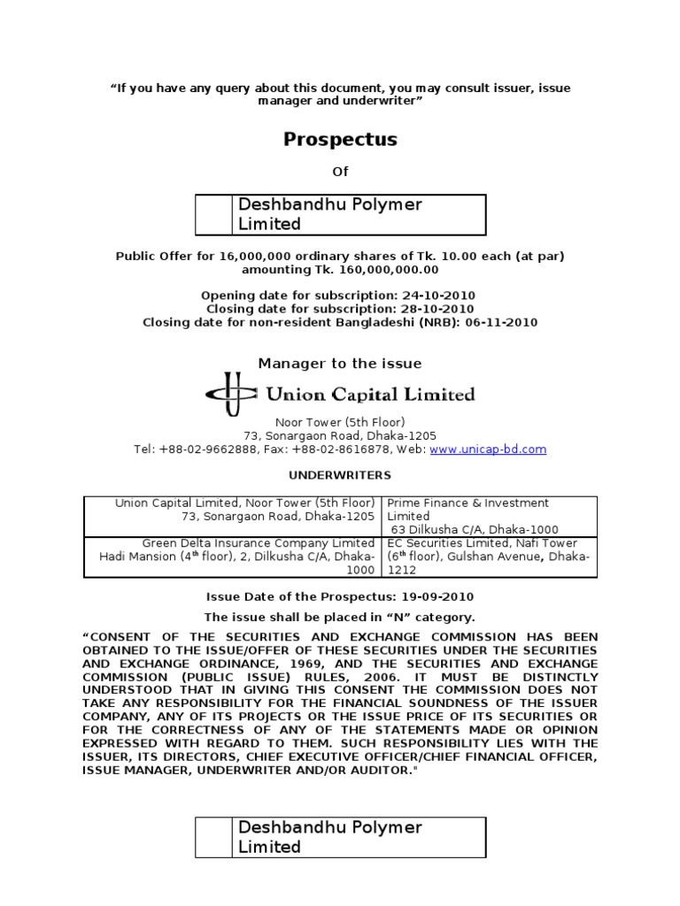Prospectus DPL Word  Initial Public Offering  Prospectus (Finance)