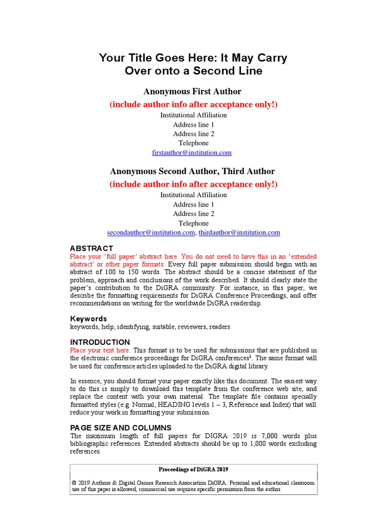 DiGRA 2019 Submission Template Unedited | PDF | Typefaces | Arial