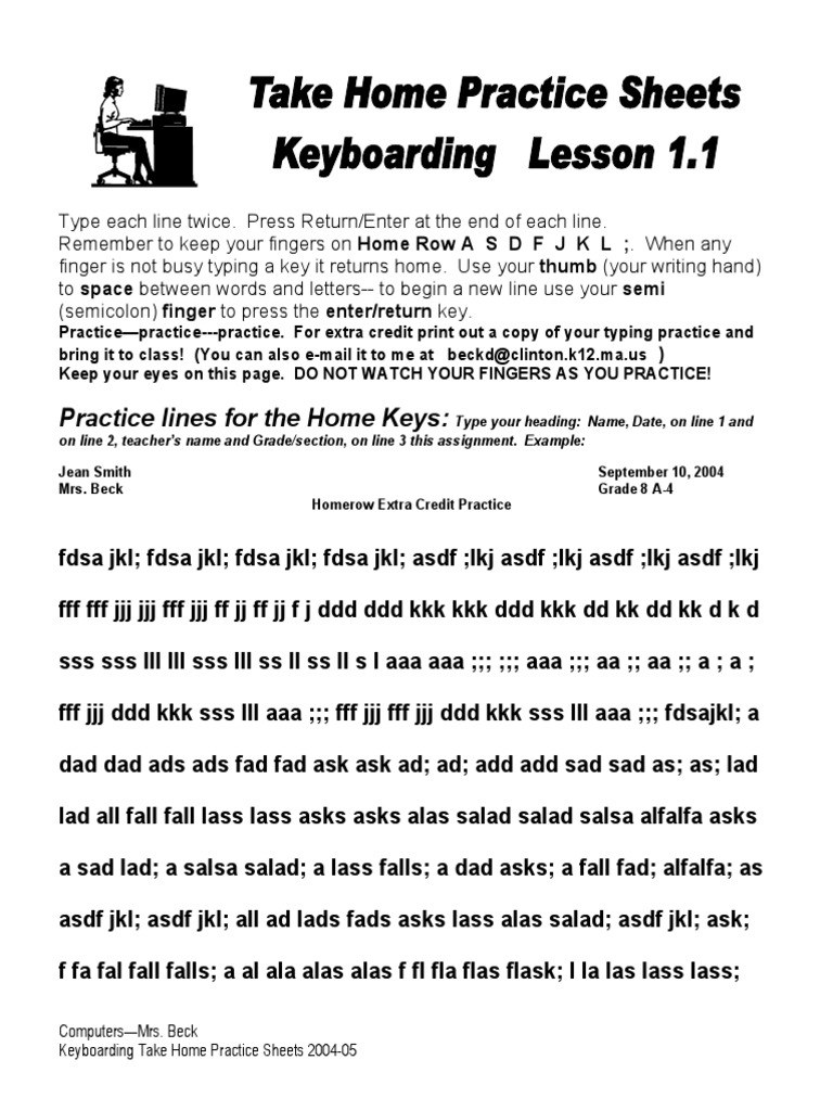 11 Home Row Practice Sheet Home Row Pdf