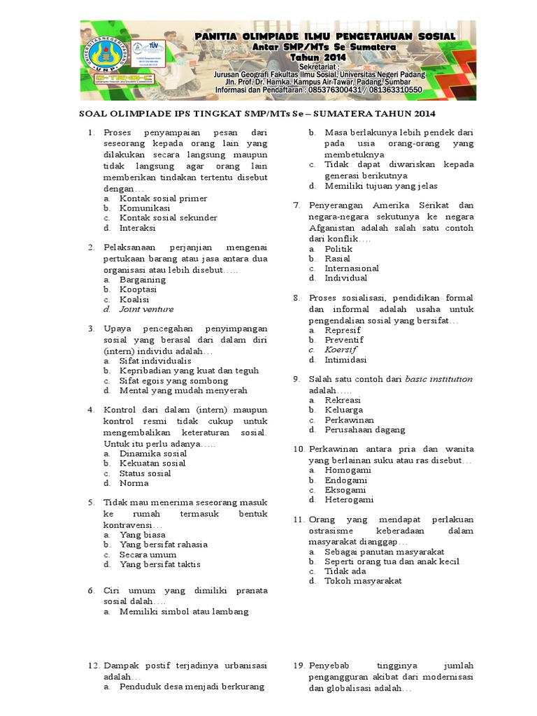 Soal Olimpiade Ips Tingkat Smp