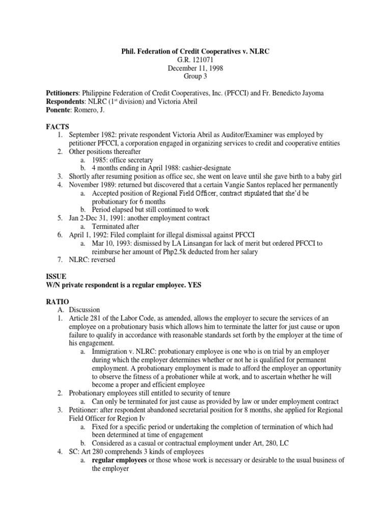 Determining Employee Status Whether a Probationary Employee Who