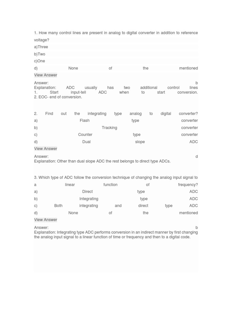Adc MCQ PDF Analog To Digital Converter Electrical Circuits