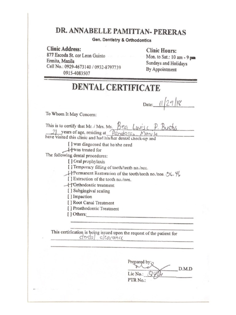 Dental Clearance PDF PDF