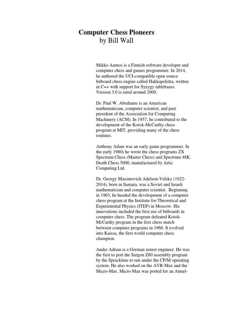 Computer Chess Pioneers PDF Computer Program Programming