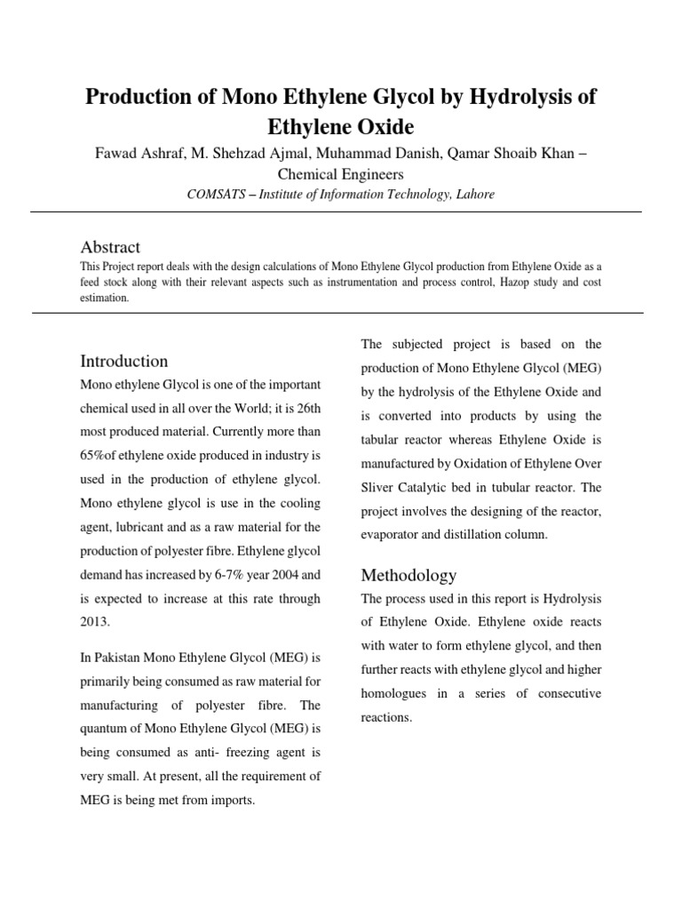 Mono Ethylene Glycol Production Process | PDF | Chemical Reactor ...