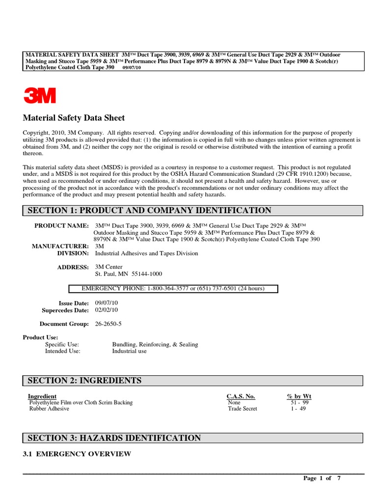 Duct Tape Msds PDF Volatile Organic Compound Waste Management