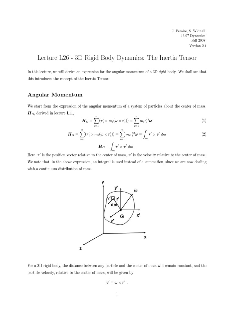 The Inertia Tensor 3D Rigid Body Dynamics PDF | PDF | Angular Momentum ...