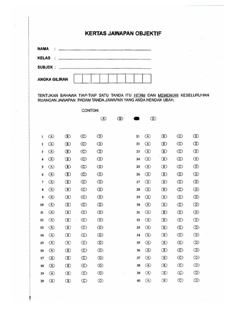 Borang Omr 40 Soalan