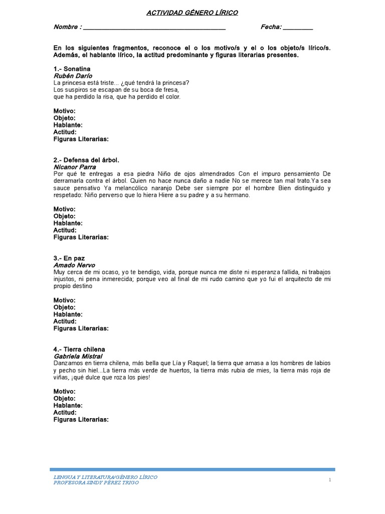 Actividad Genero Lirico Pdf