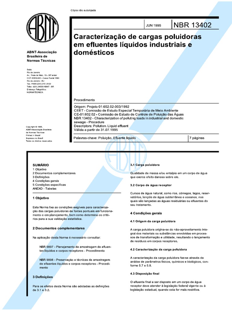 NBR 13402 - Caracterização de Cargas Poluidoras em Efluentes ...