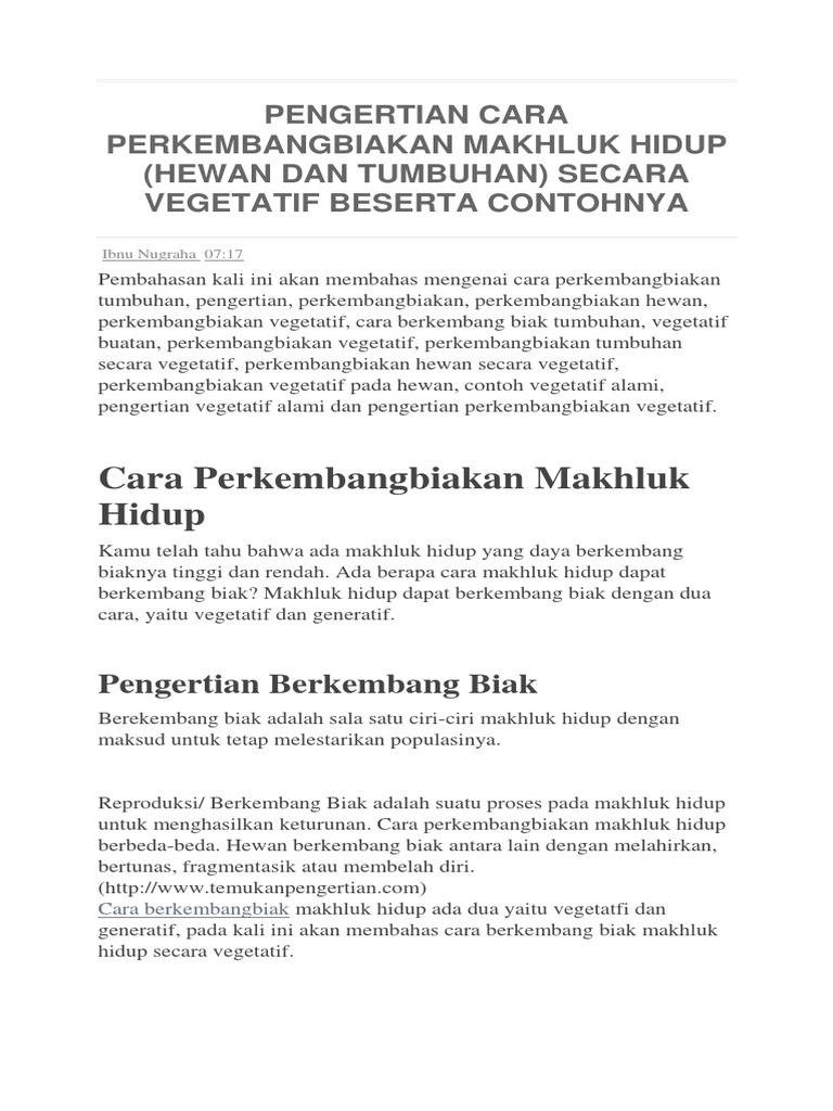 Pengertian Cara Perkembangbiakan Makhluk Hidup