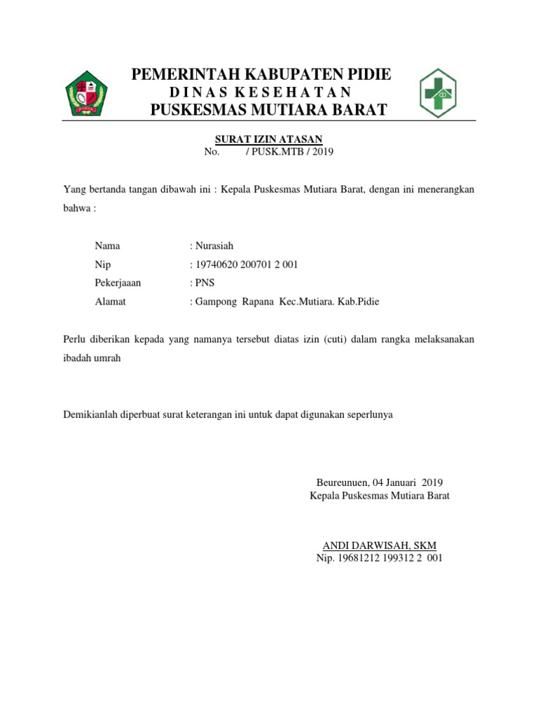 Contoh Surat Izin Cuti Umroh Bagi Pns - Contoh Seputar Surat