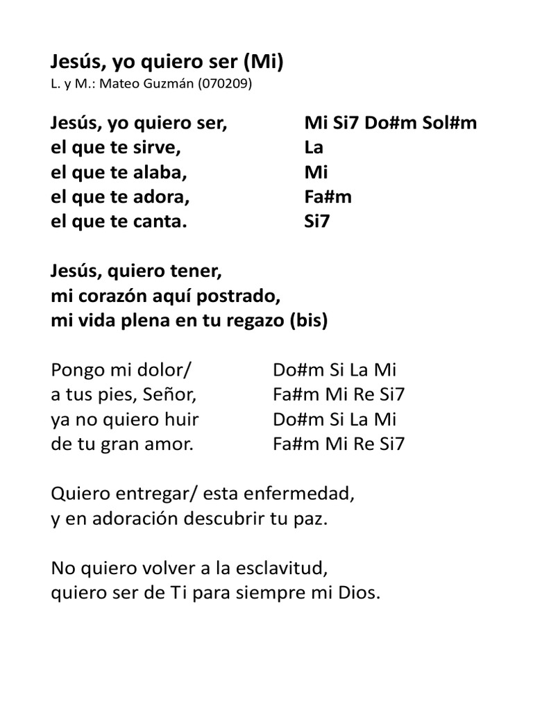 Jesus, Yo Quiero Ser - Letra y Acordes | Descargar gratis PDF