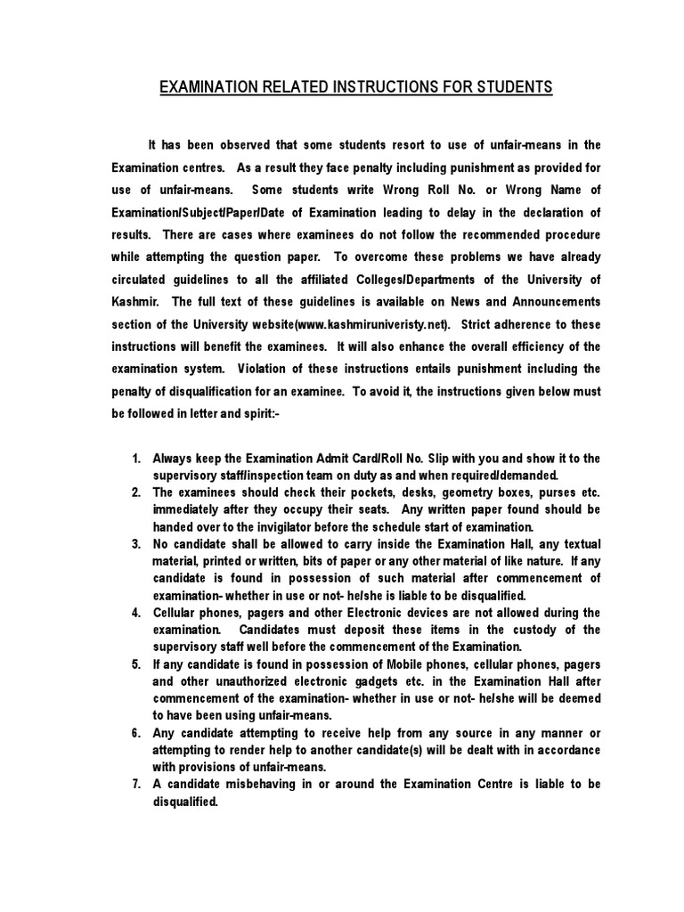 Examination Related Instructions For Students | PDF | Test (Assessment ...
