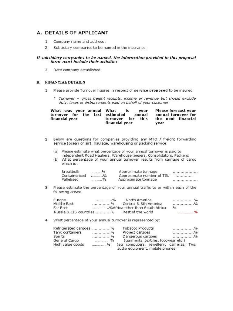 UCPR Forms for Insurance Proposal | PDF | Cargo | Revenue