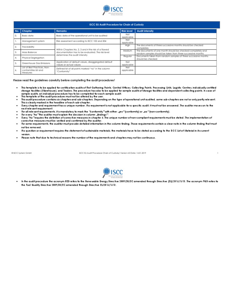 ISCC EU Procedure CoC v4.0-2 | PDF | Audit | Warehouse