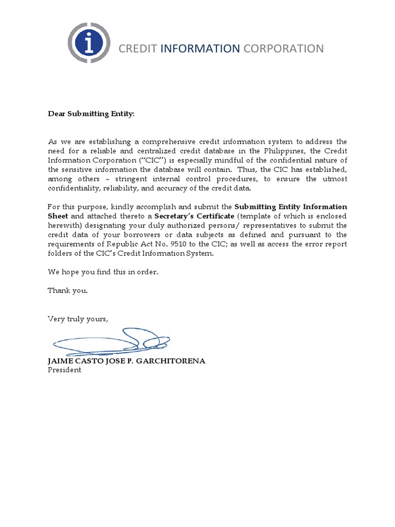 Submitting Entity Cover Letter and Sec. Cert Format (Cooperative) PDF ...