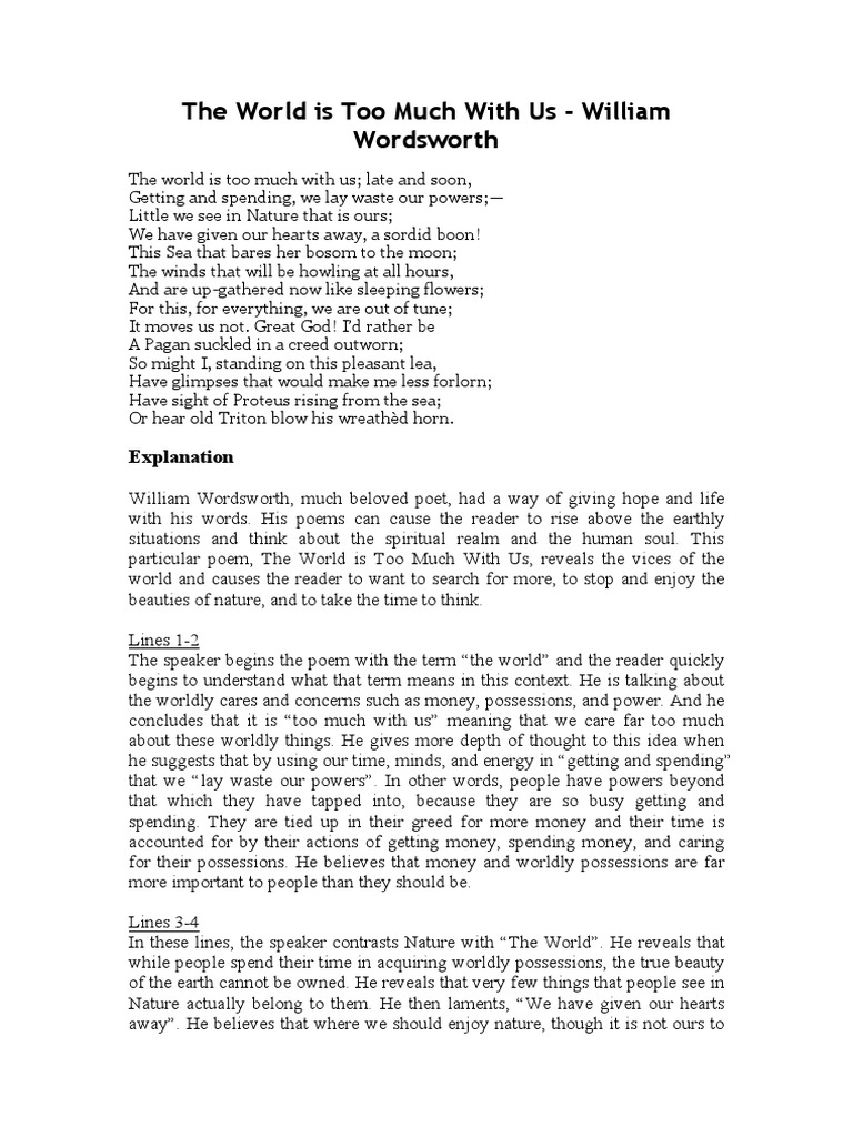 The World Is Too Much With Us | PDF | Literary Criticism | Stanzaic Form