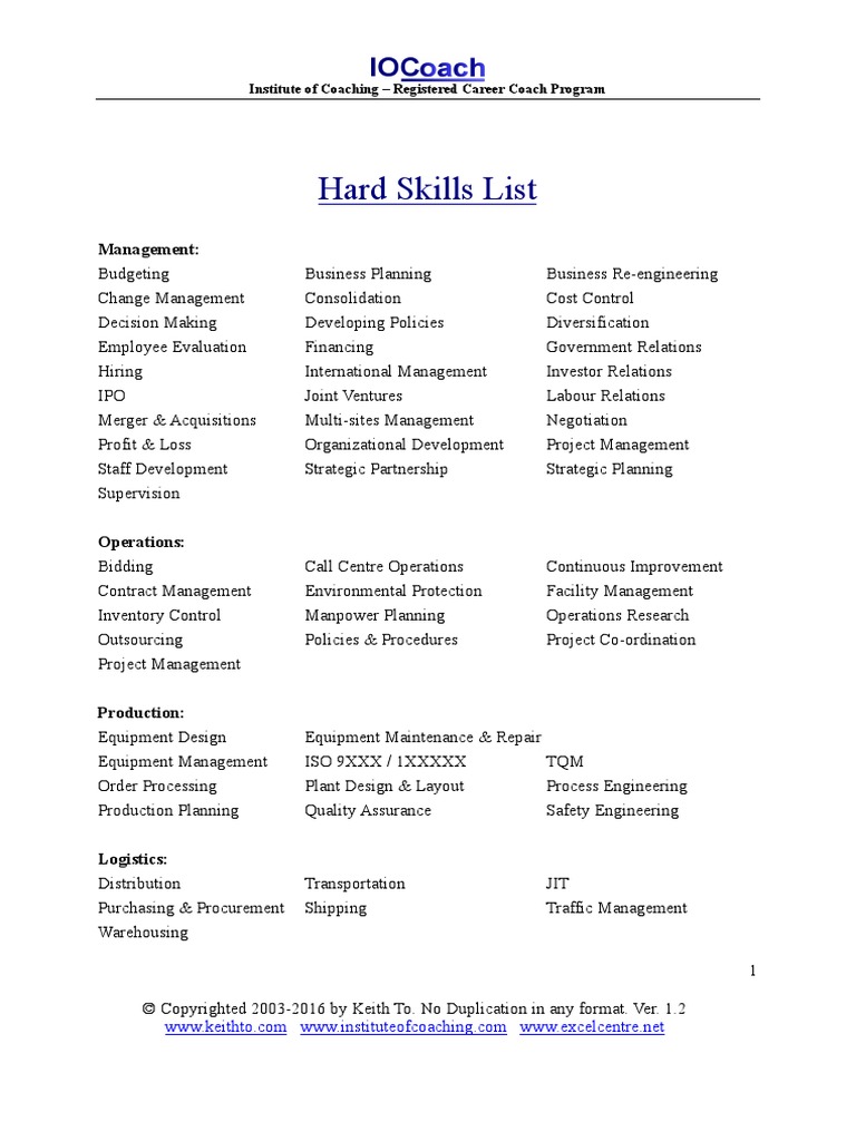 technical skills list examples