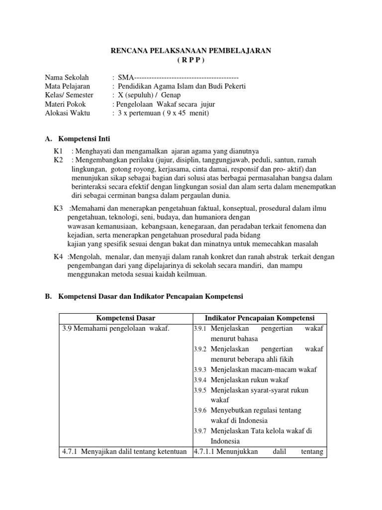 8 Rpp Fikih 2 Pengelolaan Wakaf