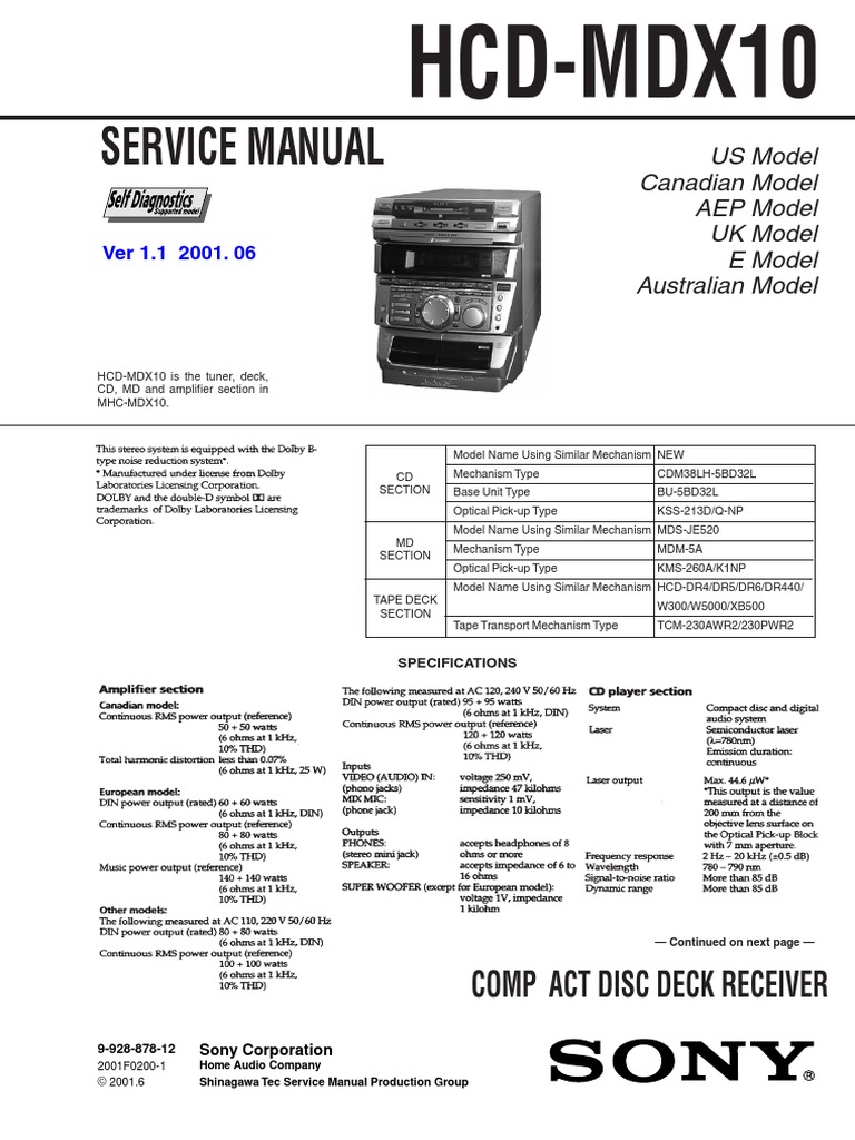 ソニー SONY HCD-MDX10 ジャンク Sony HCD-MDX10 Service Manual | PDF | Electrical Engineering