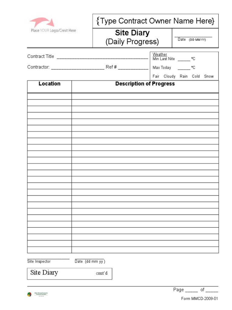 Type Contract Owner Name Here) : Site Diary | PDF | Meteorology ...