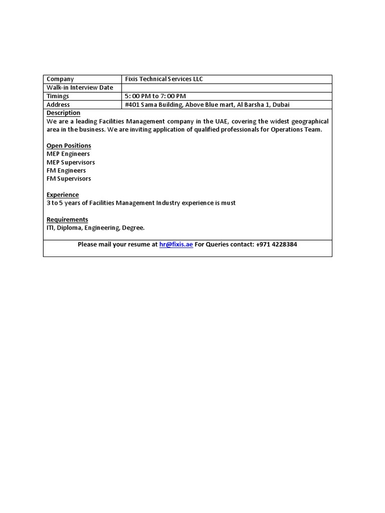 Facilities Management Job Openings | PDF