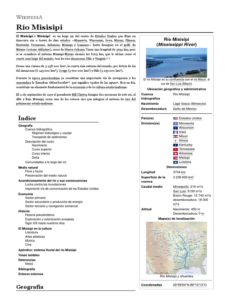 Río Misisipi - Wikipedia, La Enciclopedia Libre | PDF | río Mississippi ...