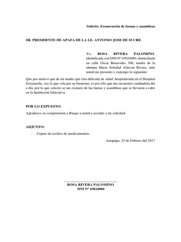 Solicitud de Exoneracion PDF