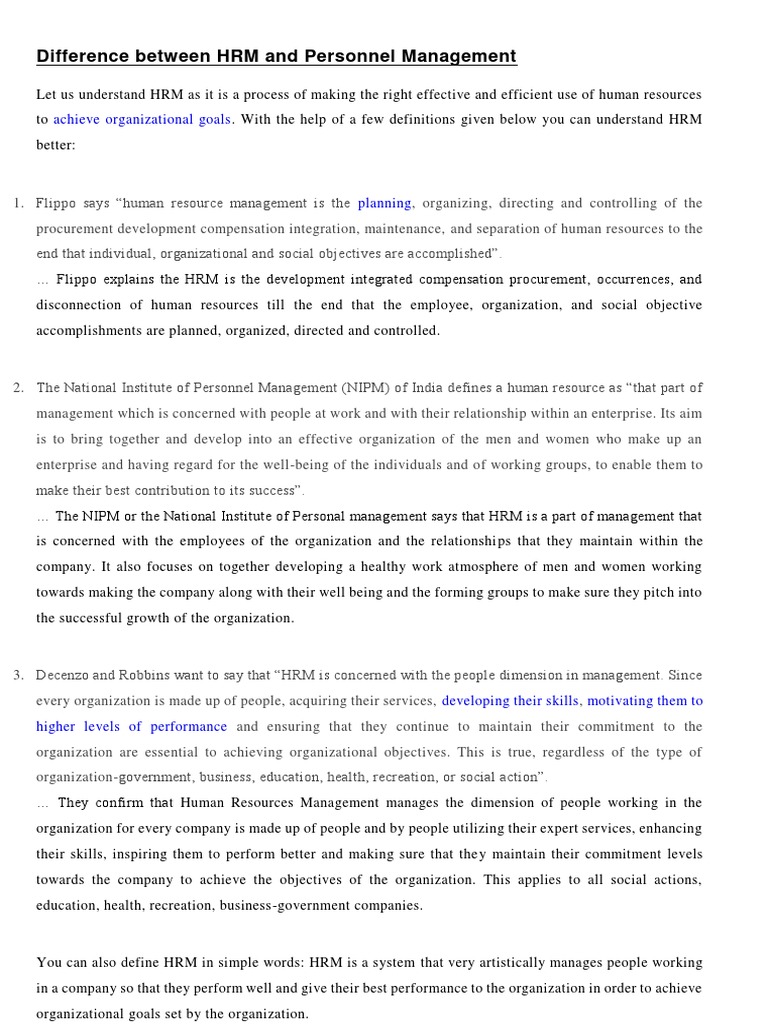 HRM vs Personnel Management Explained | PDF | Human Resources | Human ...