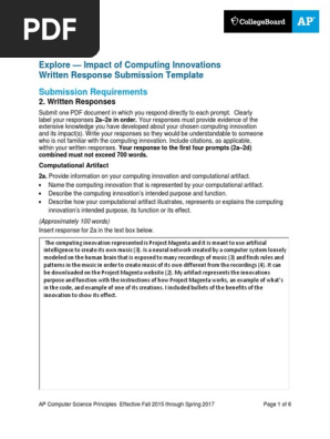 Explore - Impact of Computing Innovations Written Response 