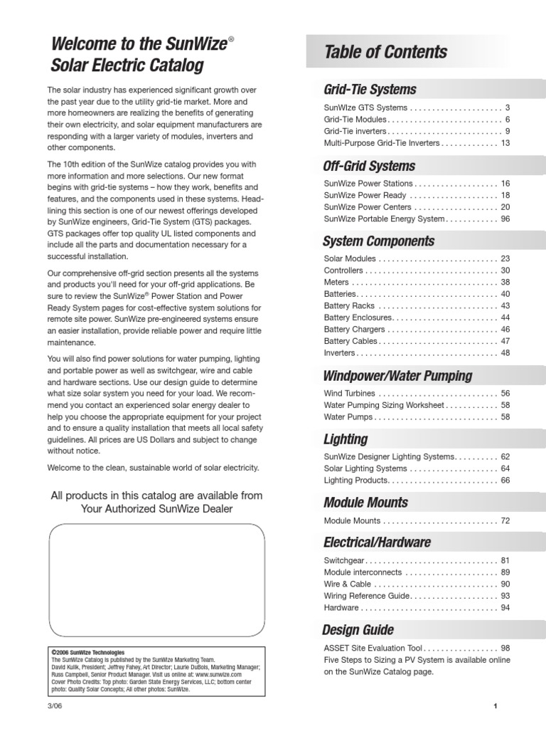 Welcome To The Sunwize Solar Electric Catalog: Grid-Tie Systems | PDF ...