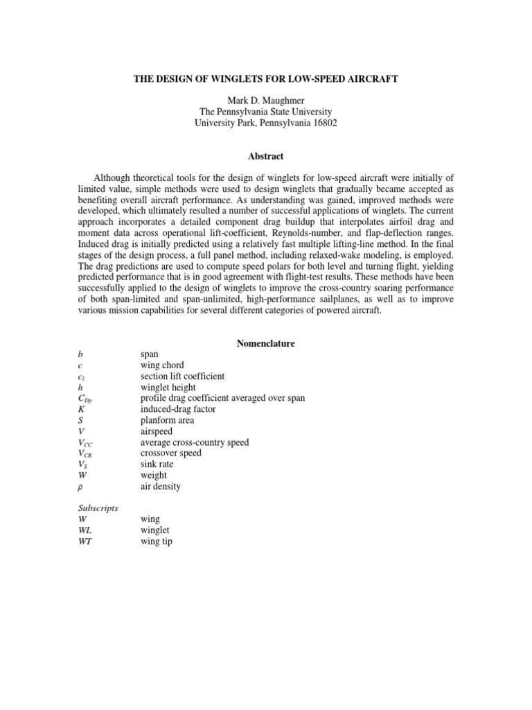Winglet Design for Induced Drag Reduction | PDF | Lift (Force) | Gliding