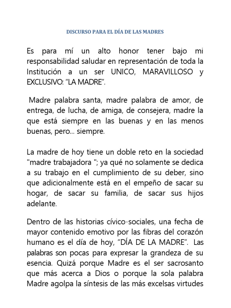 Discurso para El Día de Las Madres | PDF | Amor
