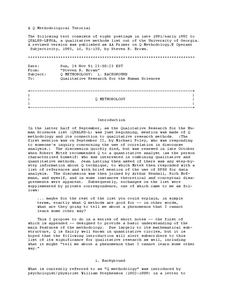 A Q Methodological Tutorial | PDF | Qualitative Research | Factor Analysis