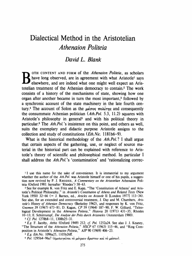 Dialectical Method in The Aristotelian: Athenaion Politeia | PDF ...