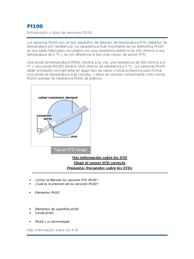RTD, Pt100 | PDF | Par termoeléctrico | Resistencia Eléctrica y ...