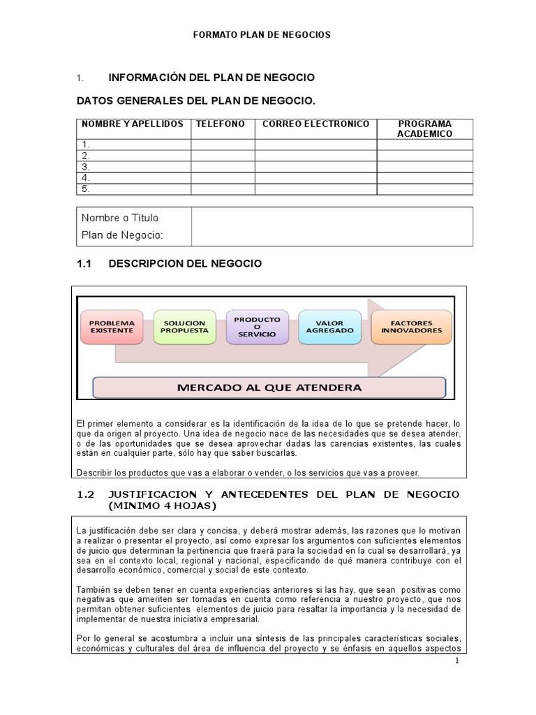 Formato para Plan de Negocios | PDF | Marketing | Publicidad