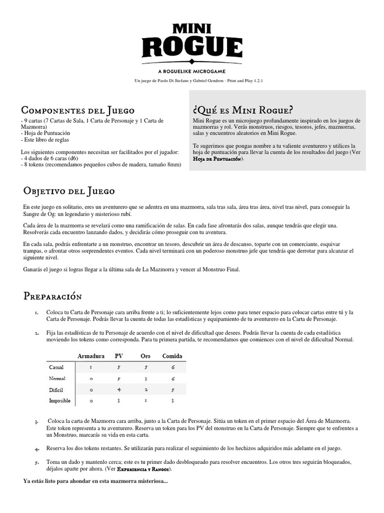 Mini Rogue Rules v1.2.1 (Espanol Sin Creditos) PDF Ocio Deportes