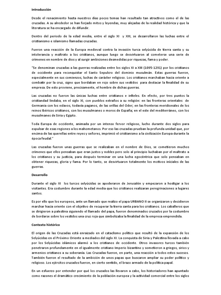Resumen de las Cruzadas Medievales | PDF | Cruzadas | imperio Bizantino
