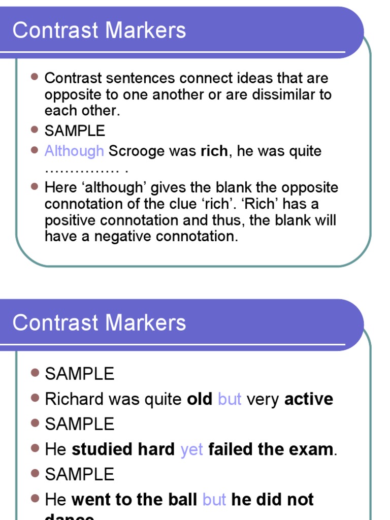 Contrast Markers PDF Sentence (Linguistics) Linguistics