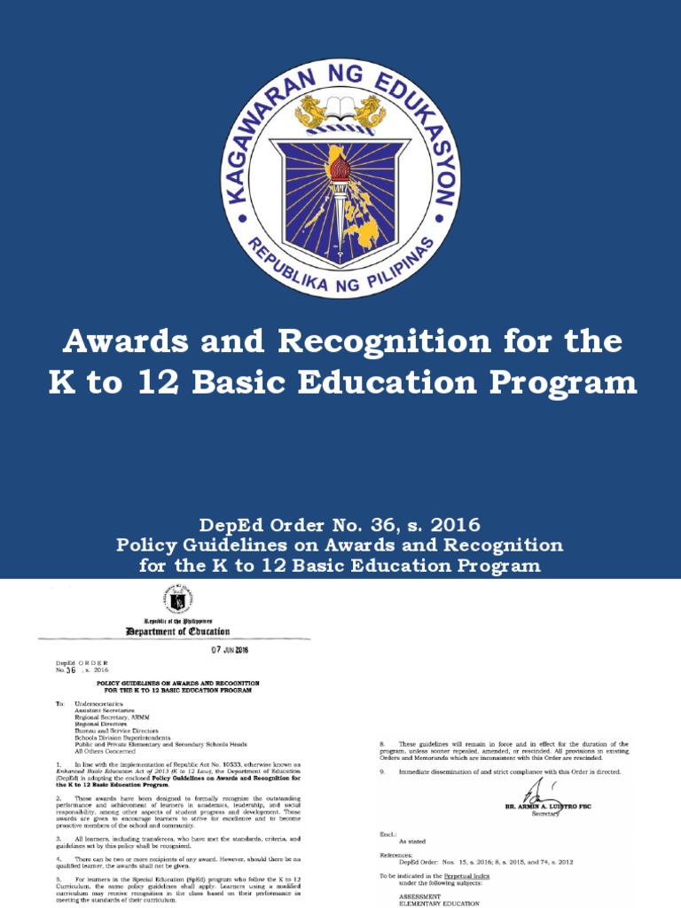 KINDER TO GRADE 6 Awards and Recognition - DO36 | PDF | Kindergarten ...