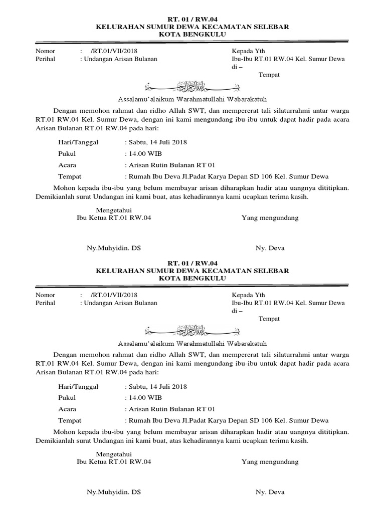 58 Contoh Undangan Arisan Ibu Ibu Rt Gratis Terbaru