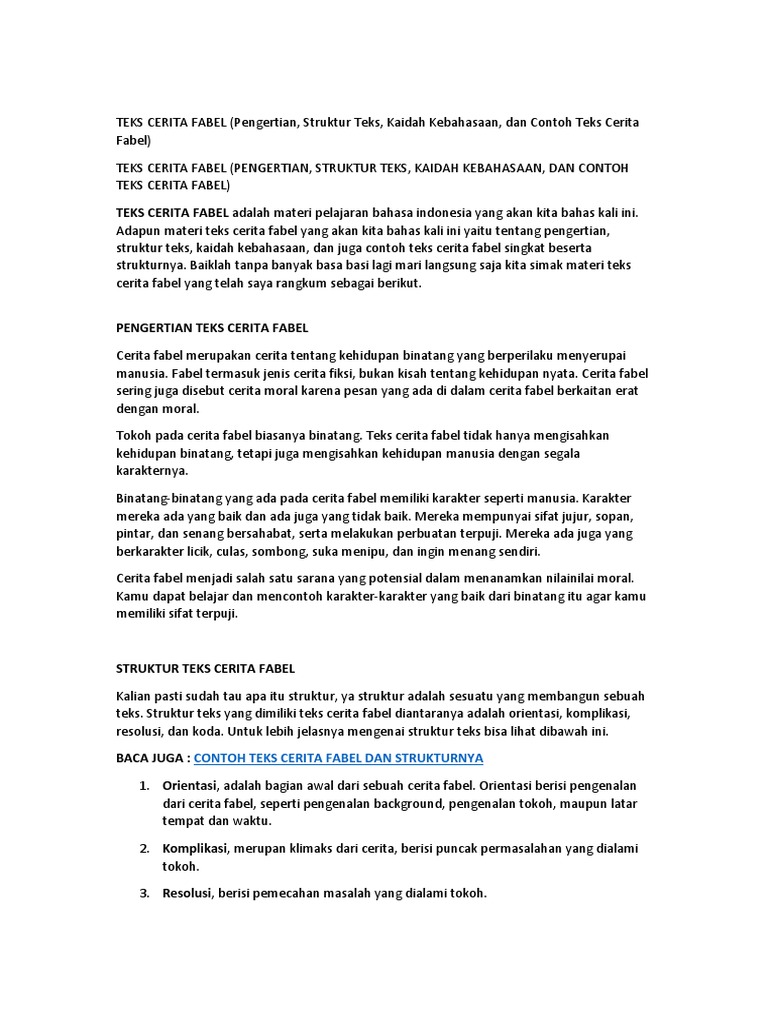 Jelaskan Pengertian Fabel Dan Contohnya