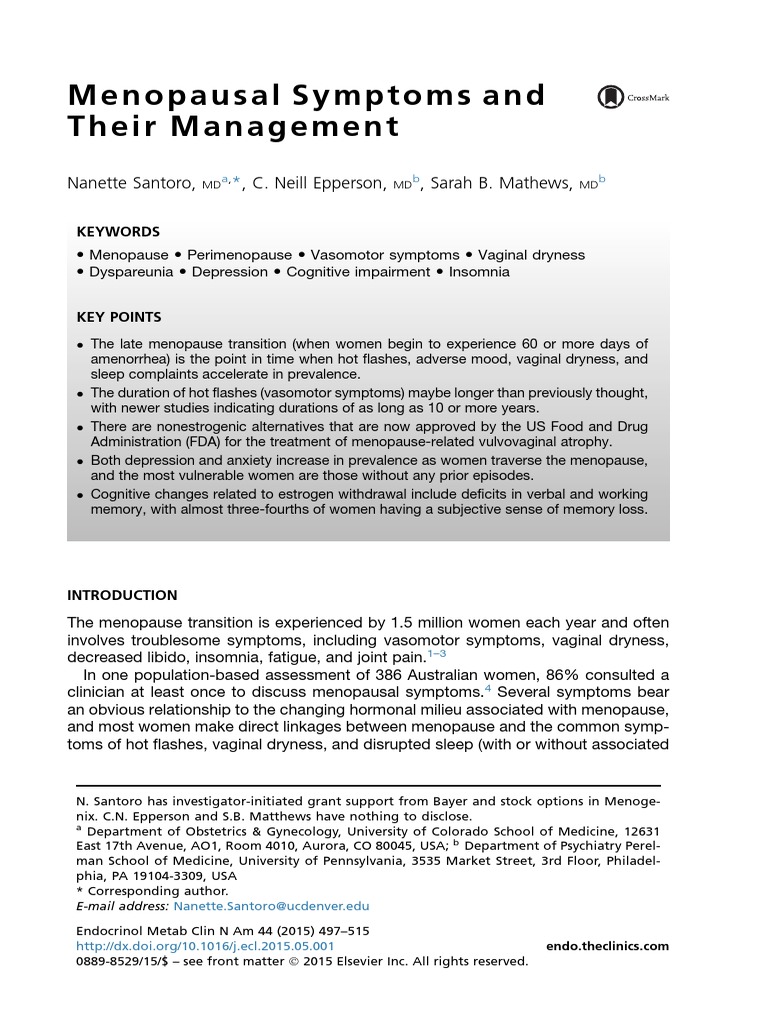 Medicamentos en La MENOPAUSIA (Síntomas de La Menopausia y Su Tratamiento) Santoro2015 PDF