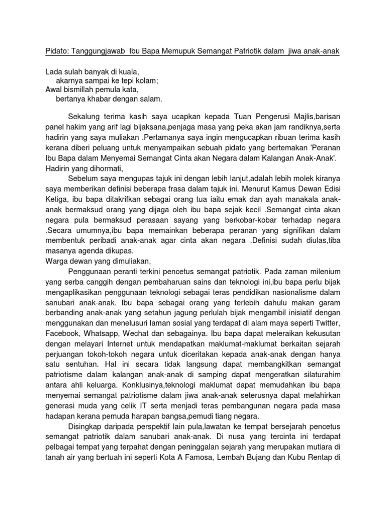 Tanggungjawab Ibu Bapa Dalam Memupuk Semangat Patriotik Pdf