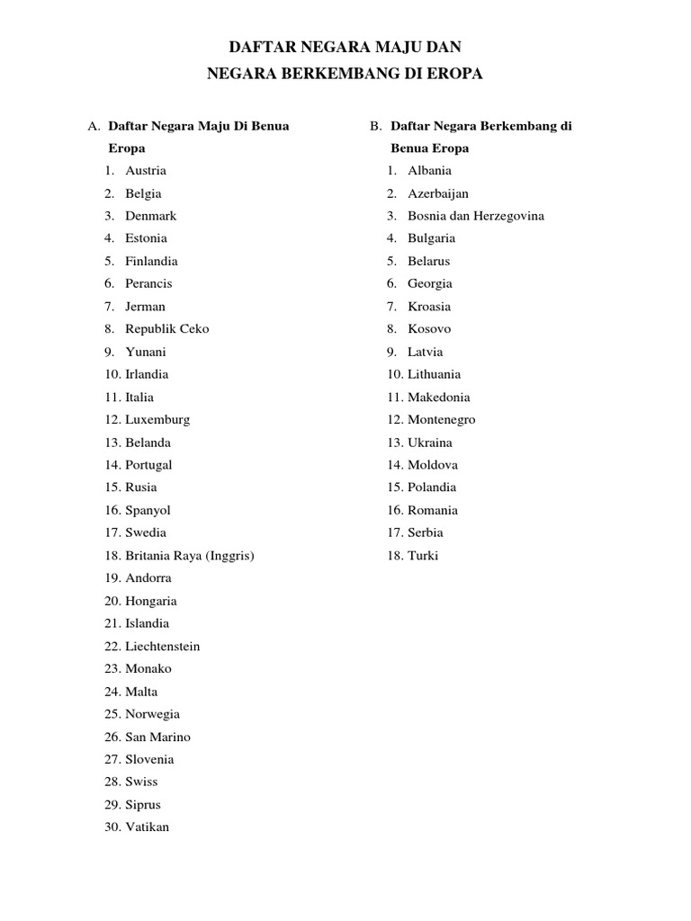 Daftar Negara Maju Di Benua Eropa PDF